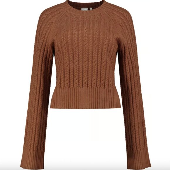 LUNE ACTIVE Blake Cable knit Cropped Sweater Nuthatch Size Medium - Picture 1 of 1